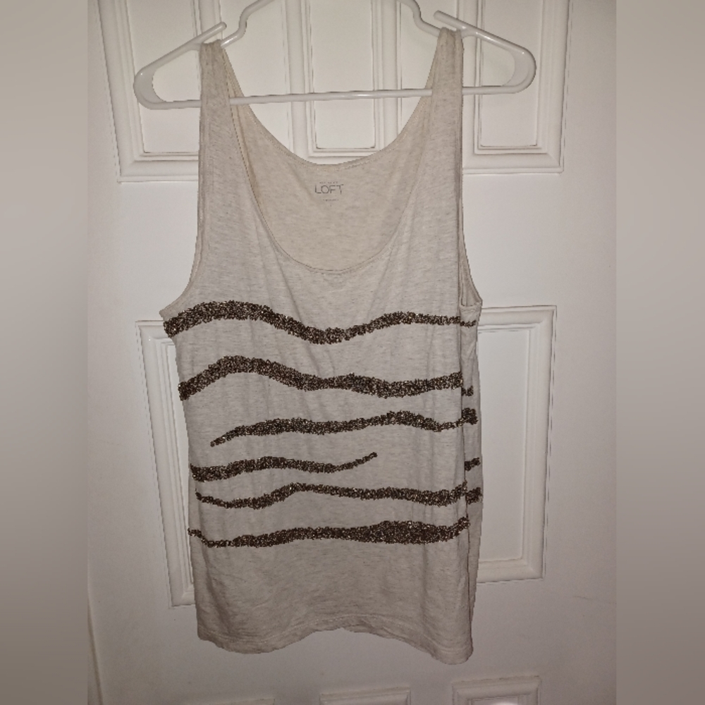 Loft Womens Sequin Bead Tank Top Sleeveless Large Holiday Bling